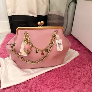 Coach Large Oversized Kisslock Frame Bag Pink with Pink Mouse charm & 2 chains